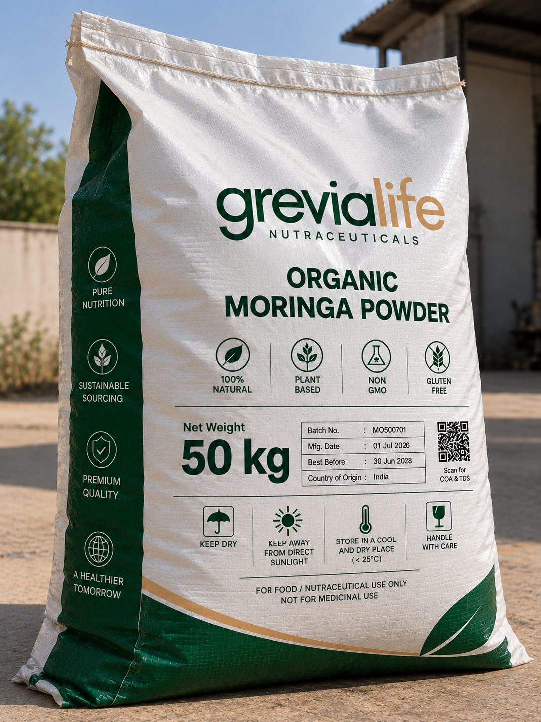 Grevialife organic moringa powder, 50kg bag