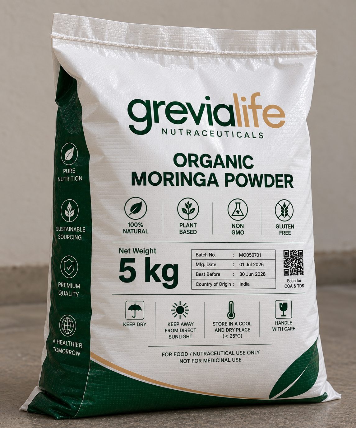 Grevialife organic moringa powder, 5kg bag