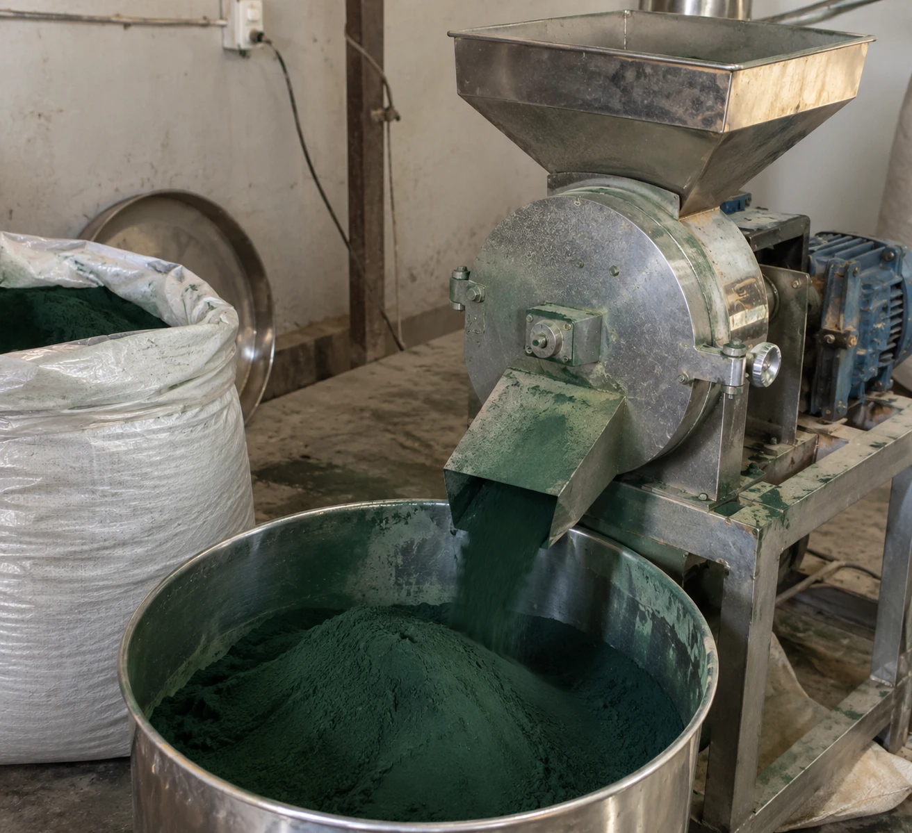 Spirulina powder milling at the Lalitpur facility