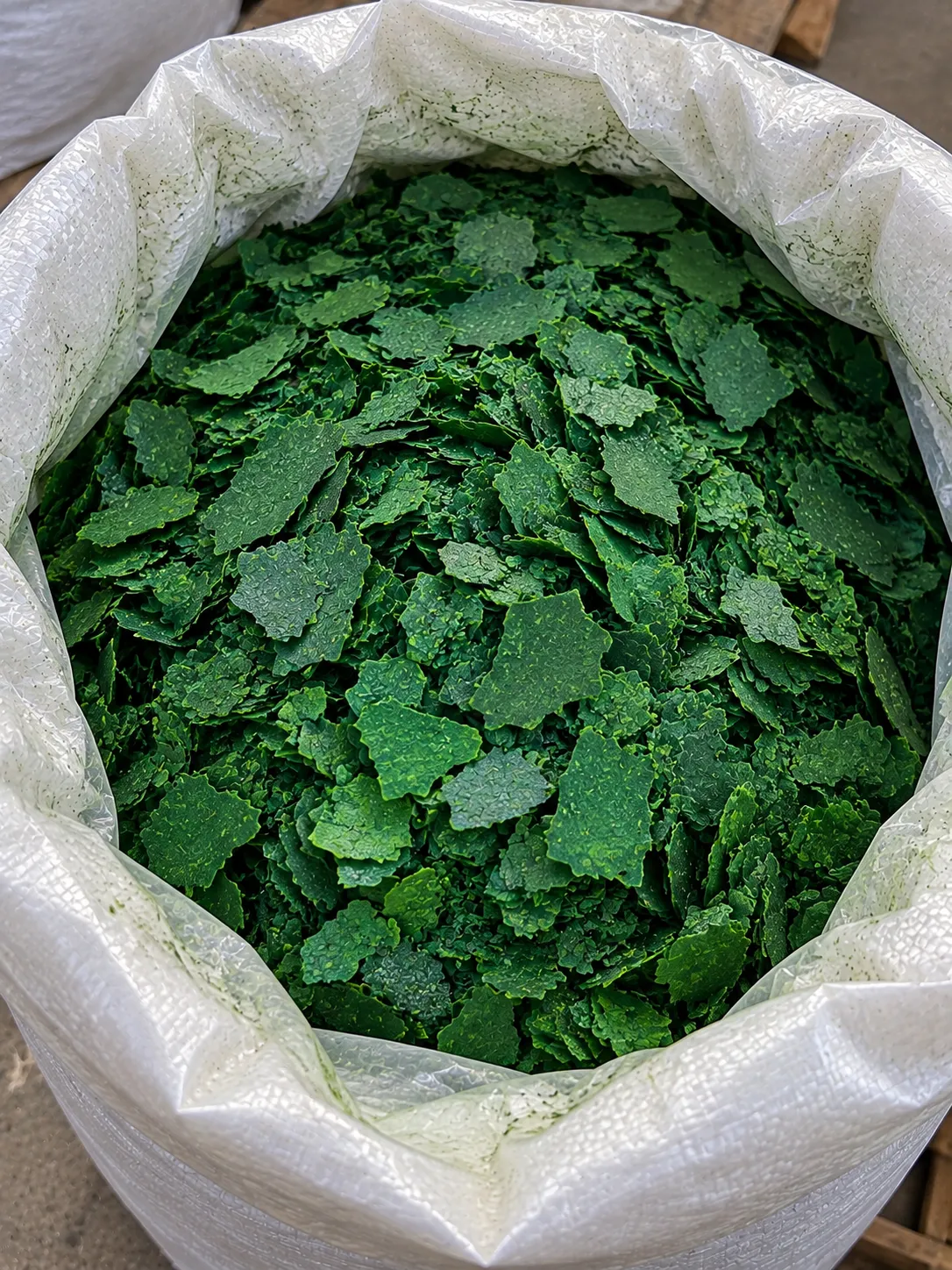 Spirulina flakes in a sack