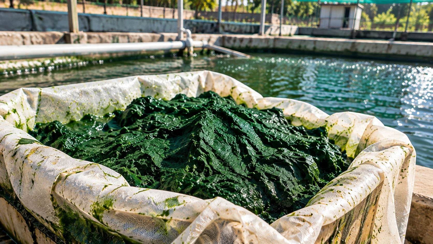 Fresh-harvested spirulina at Bhainsai