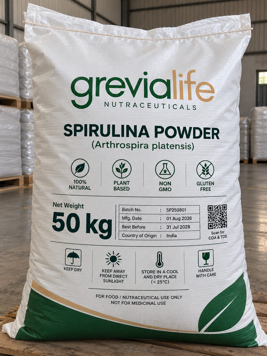 Grevialife spirulina powder, 50kg bag