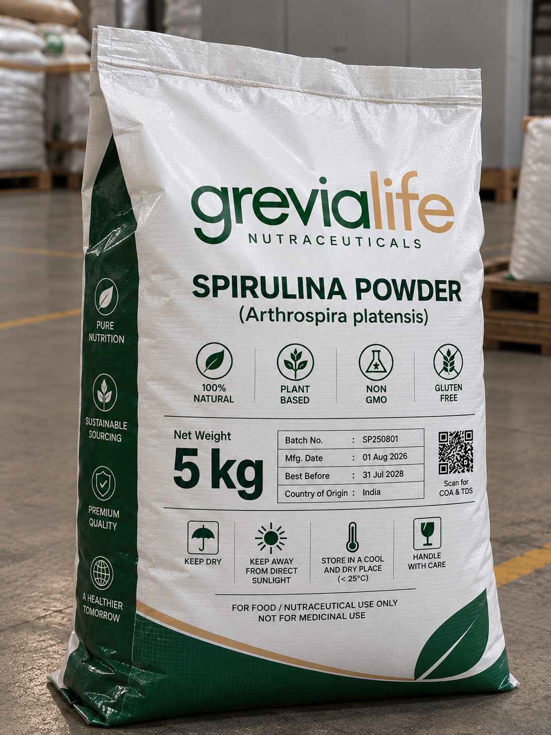Grevialife spirulina powder, 5kg bag